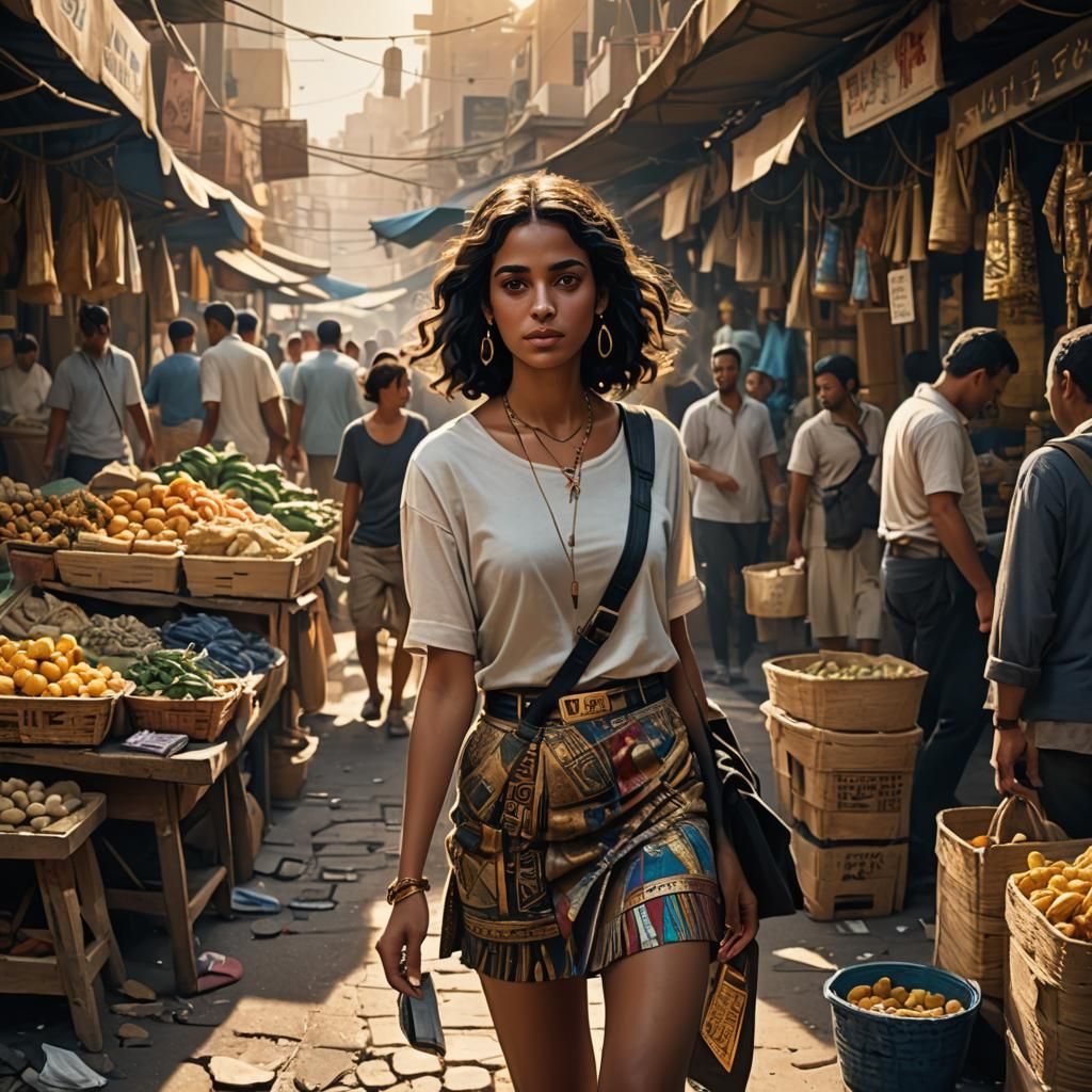 Egyptian Woman in Bustling Market: Concept Art