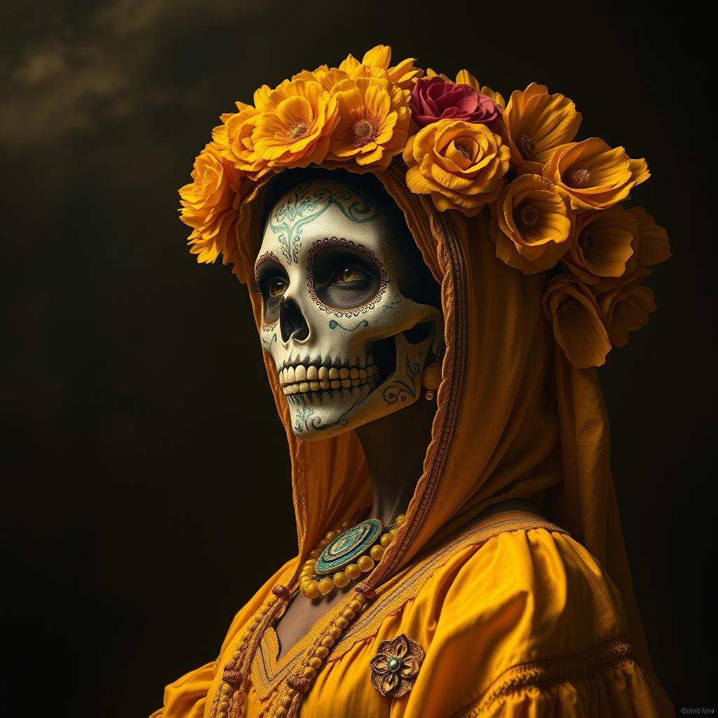Mexican Sugar Skull Girl in Digital Illustration