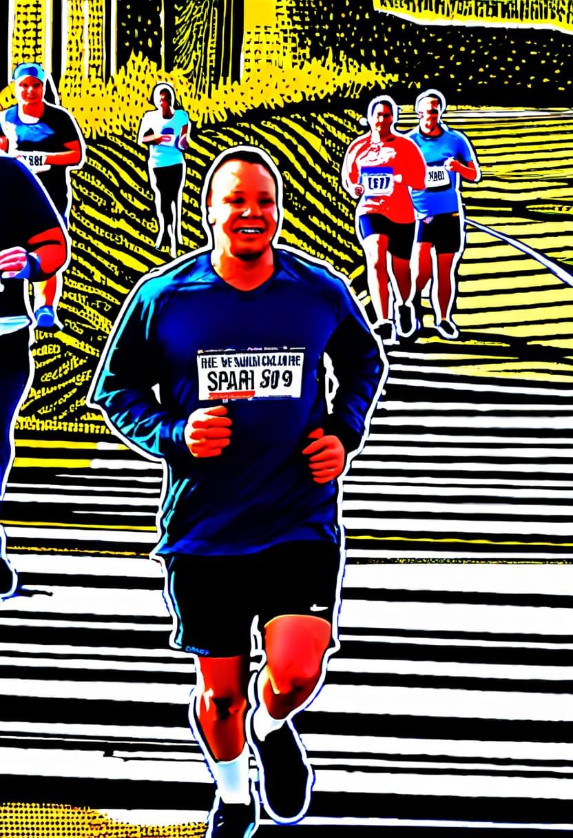 Vibrant Runner in Mid-Stride Amidst a Colorful Chemical Plan...