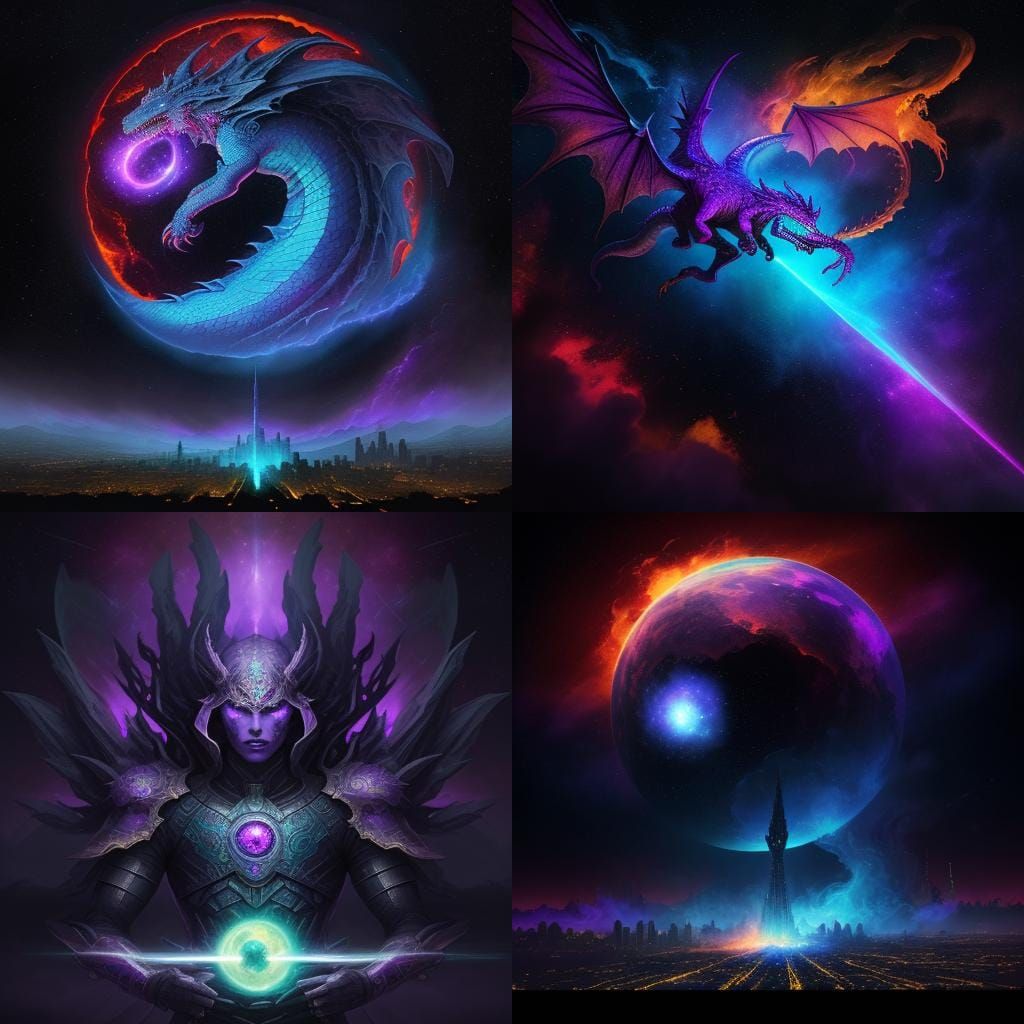 Dragon Attacks Burning City with Warrior