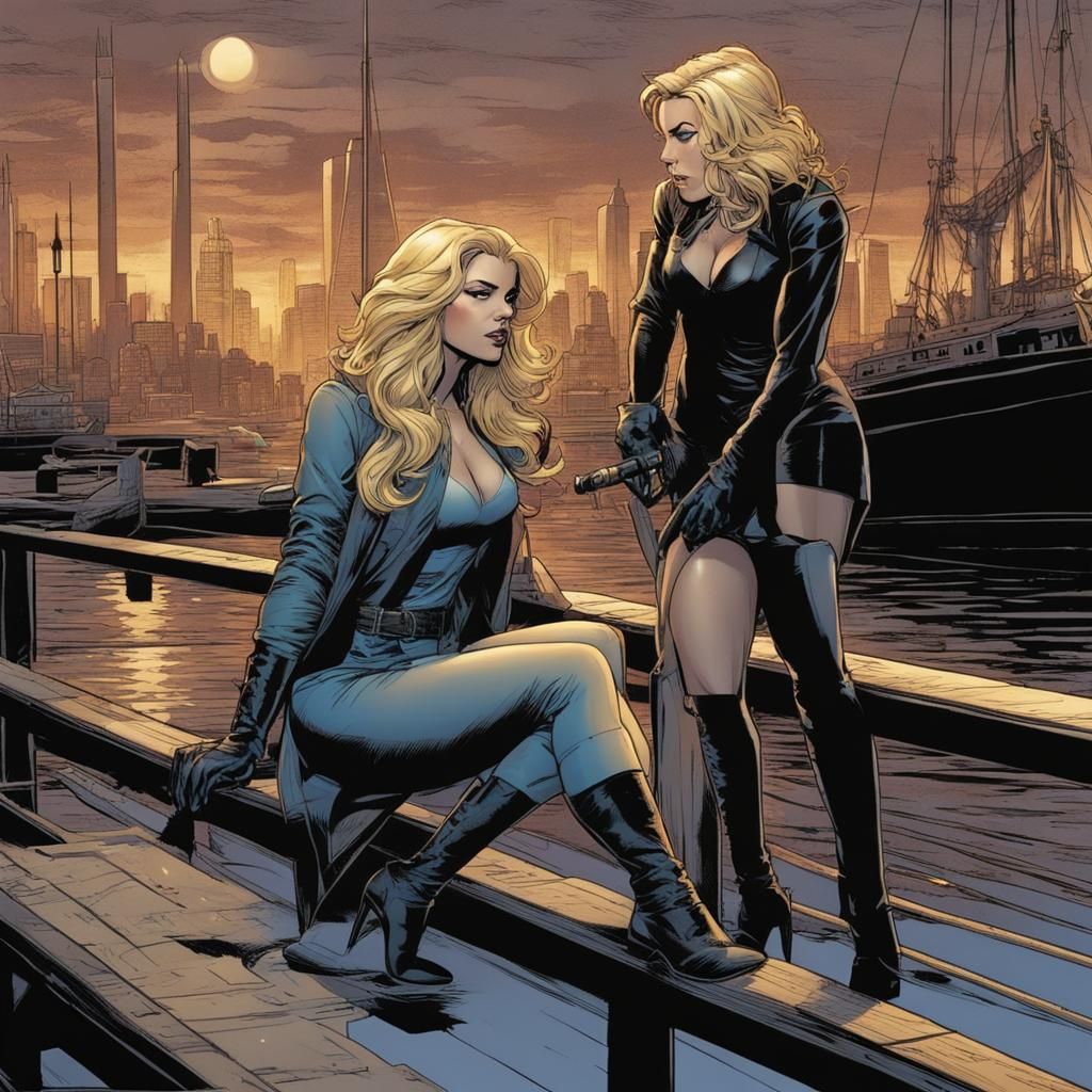 Black Canary on Gotham Docks in Comic Book Art