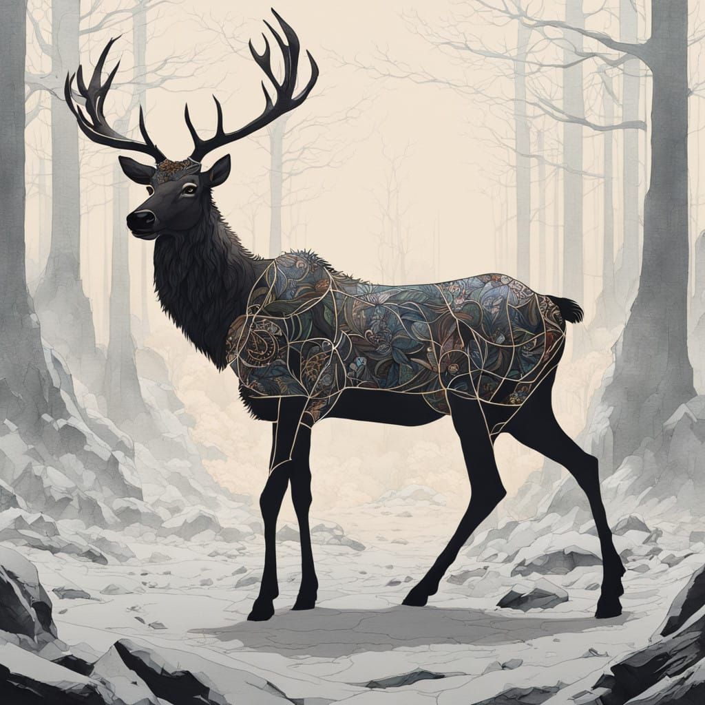 Reindeer, love, grid, symmetry, translucid,