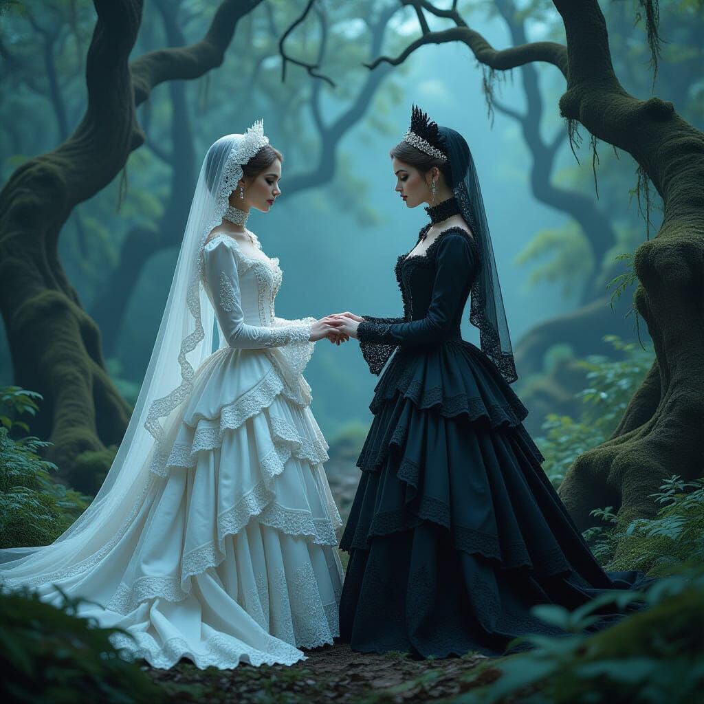 Goth Girls' Victorian Wedding in Mystical Forest