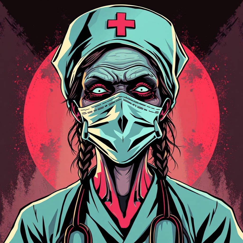 Zombie Nurse in Graphic Novel Pop Art Style