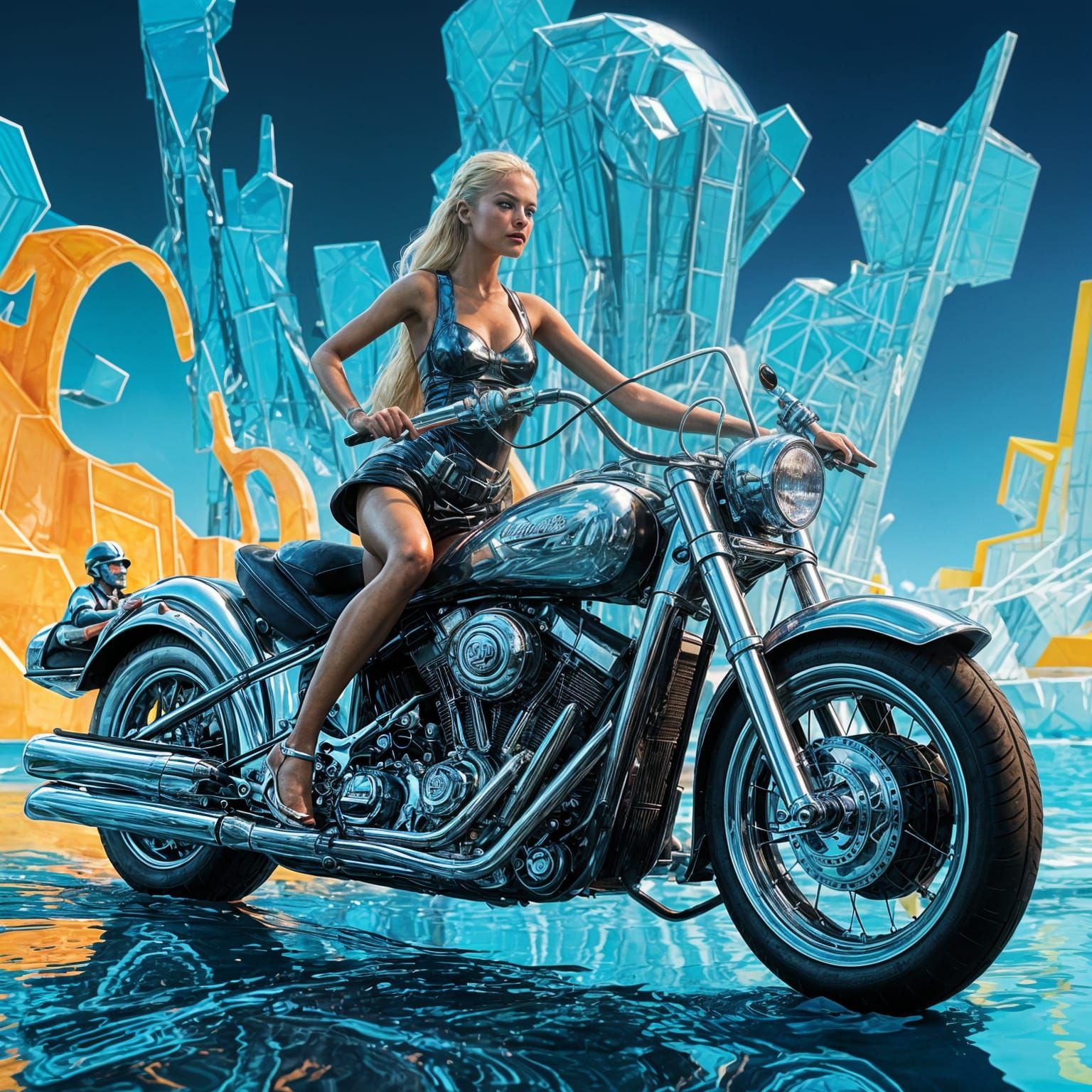 Don Quixote and Barbie's Futuristic Motorcycle Adventure