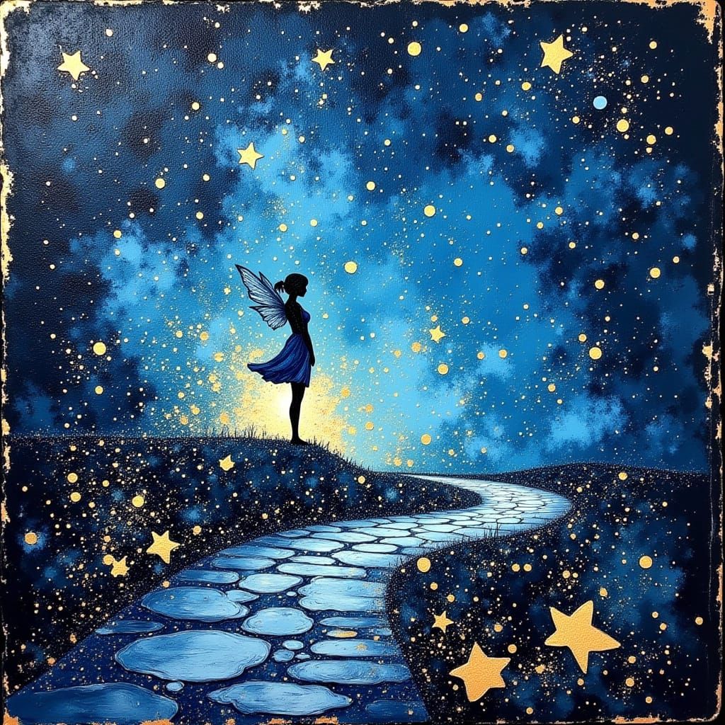 Enchanted Faery Path Under Starry Night Sky
