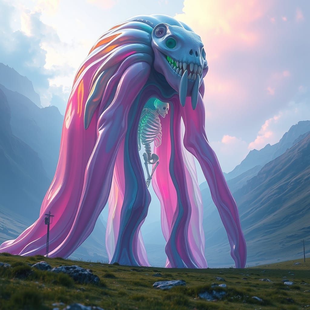 Giant Translucent Slime Creature in Dreamlike Digital Art