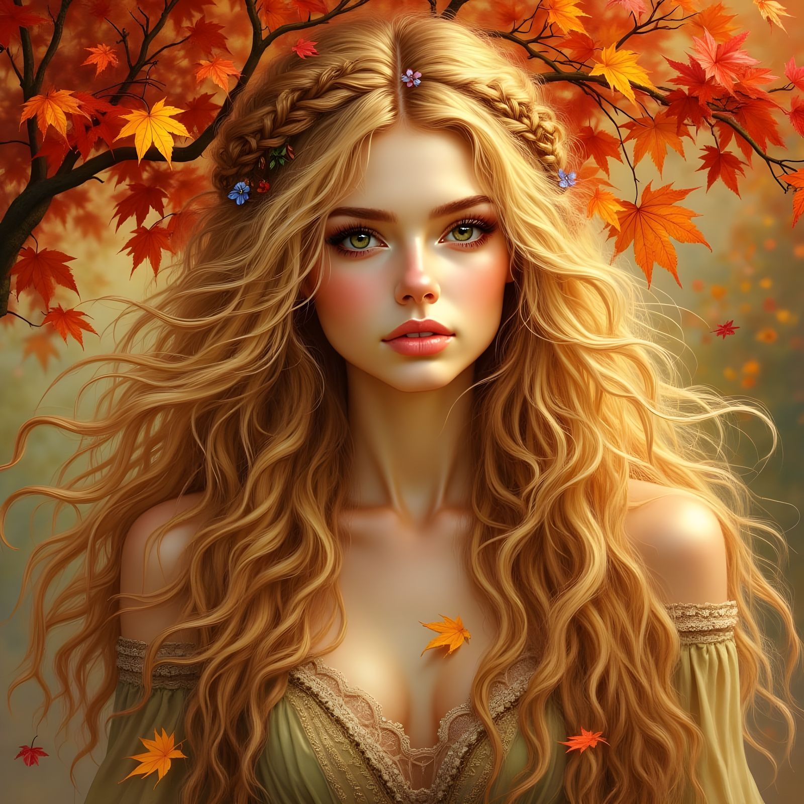 Norse Goddess of Beauty Amidst Autumn Leaves