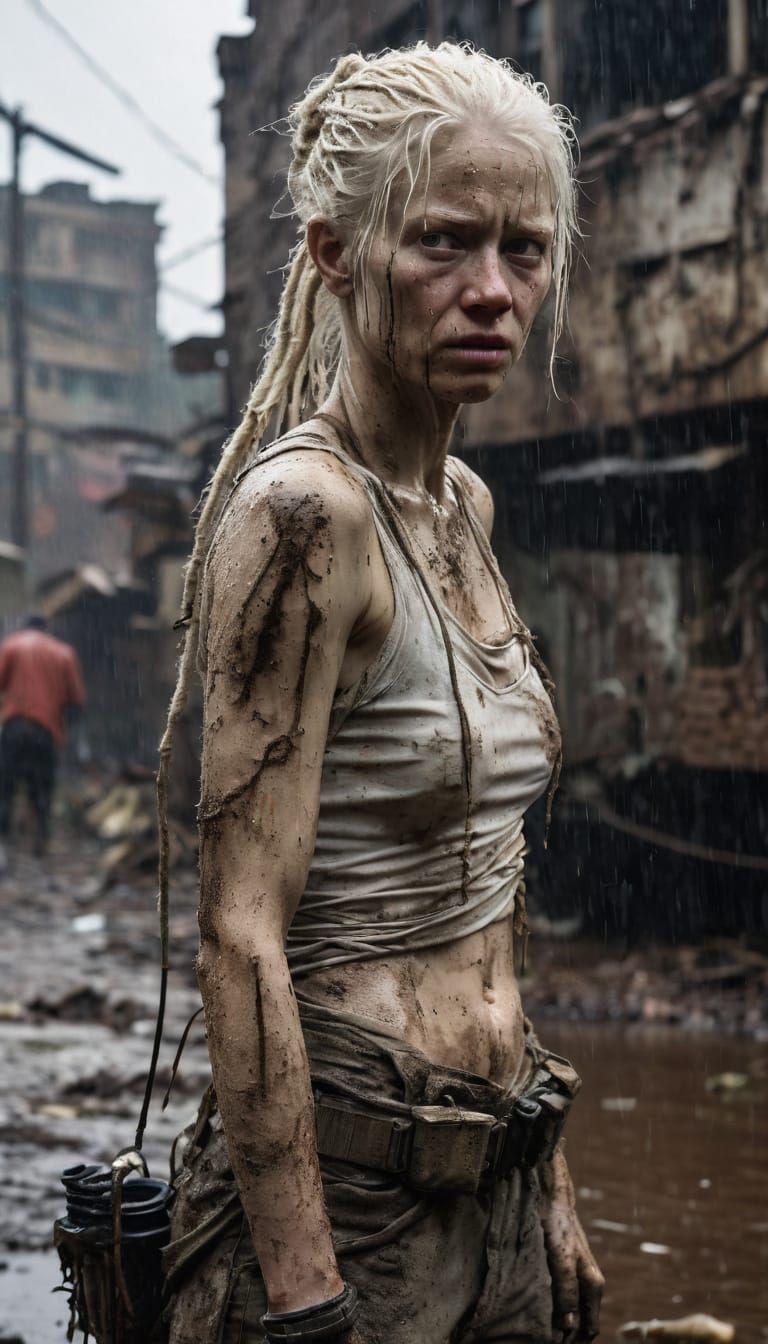 Albino Huntress in Urban Ruin