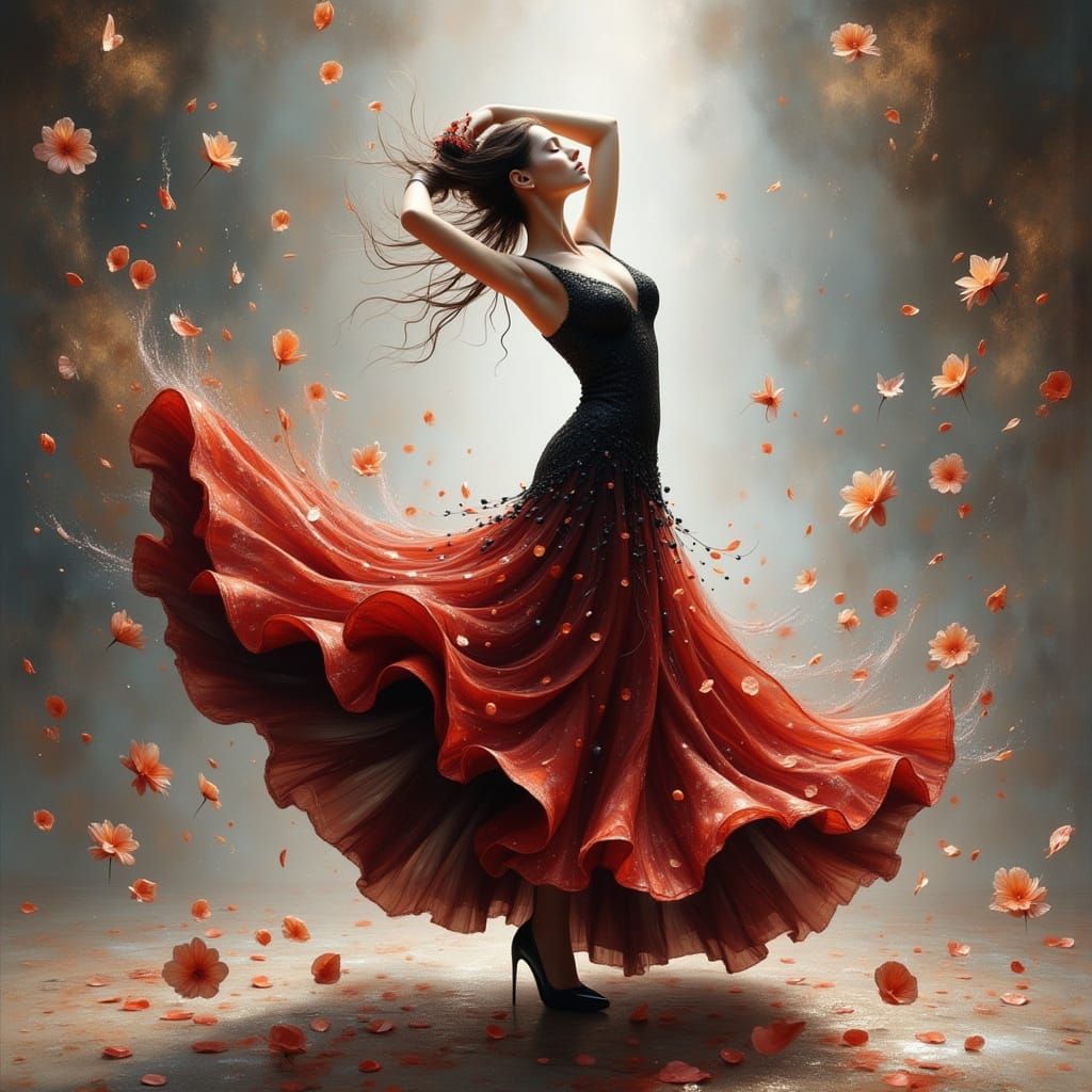 Passionate Flamenco Dancer in Motion with Geometric Flair
