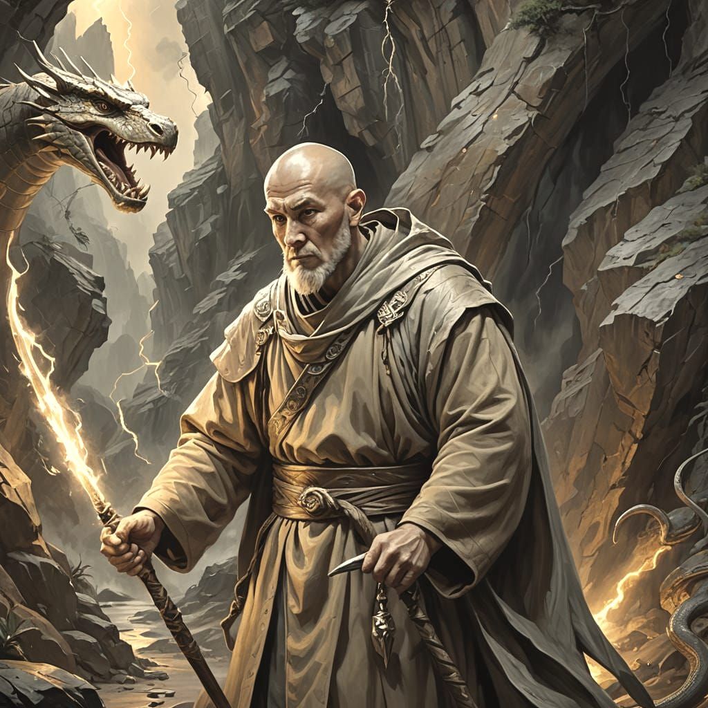 Welsh Monk Battles Wyvern with Magic Spear