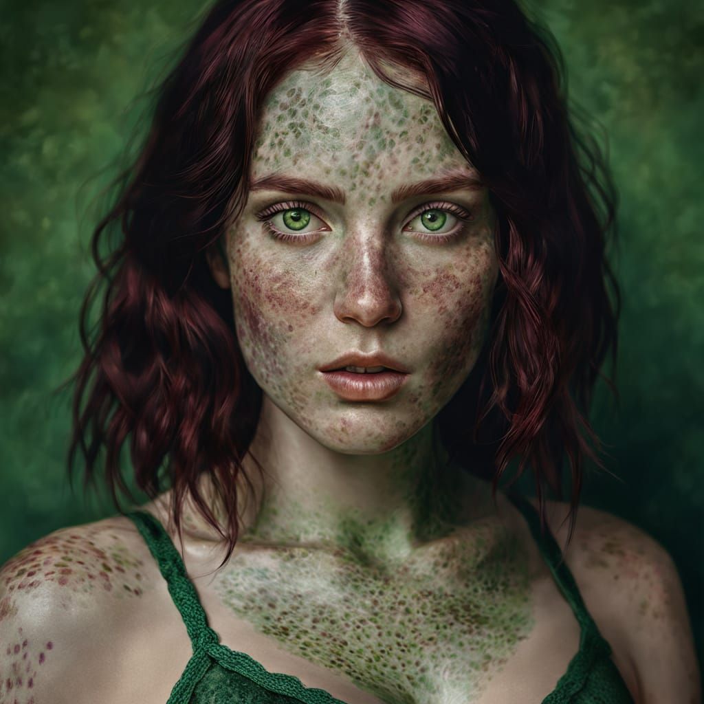 Woman with Maroon Hair in Hyper-Realistic Digital Art