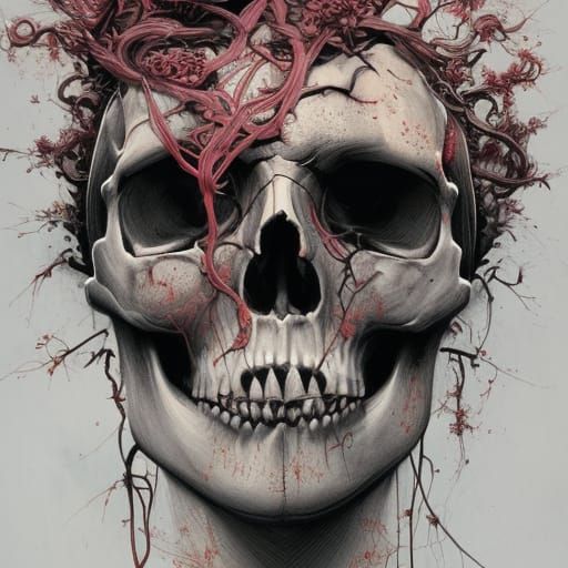 Vibrant Skull with Vines: Dark Fantasy Art
