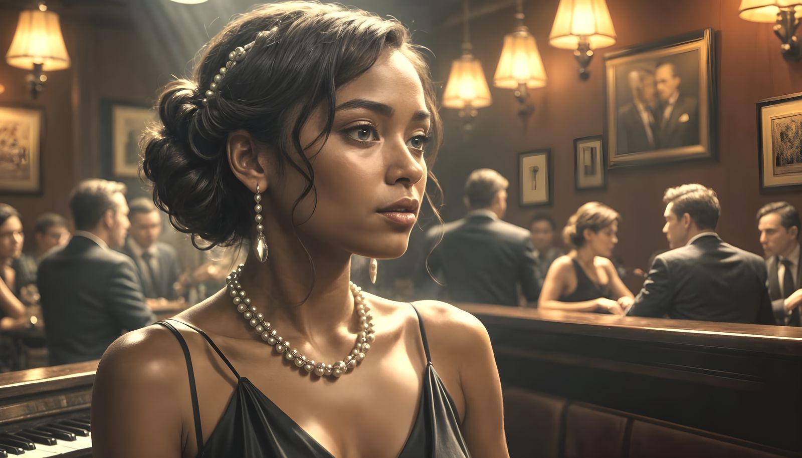 Melancholy Jazz Singer in Film Noir Style