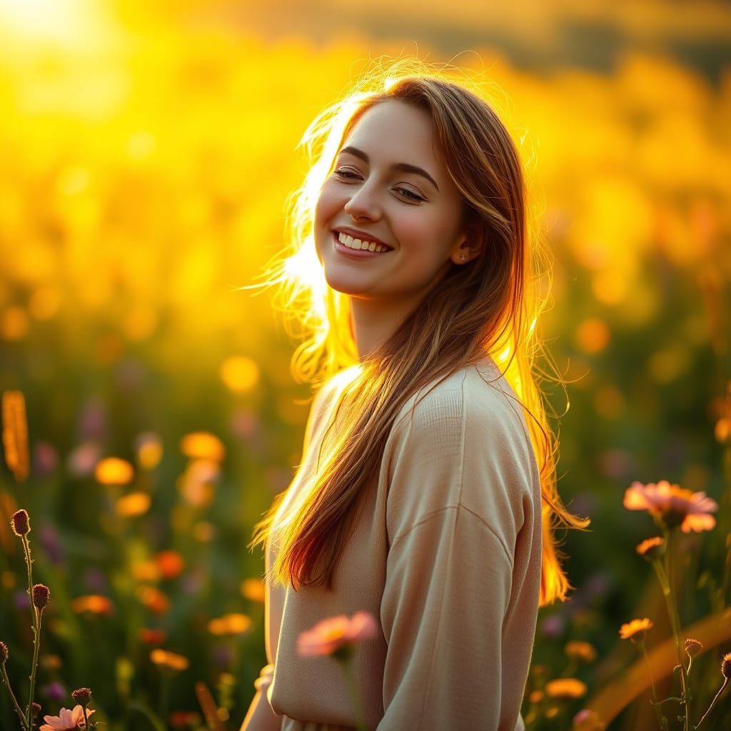 Woman in Golden Hour Glow, Impressionist Style