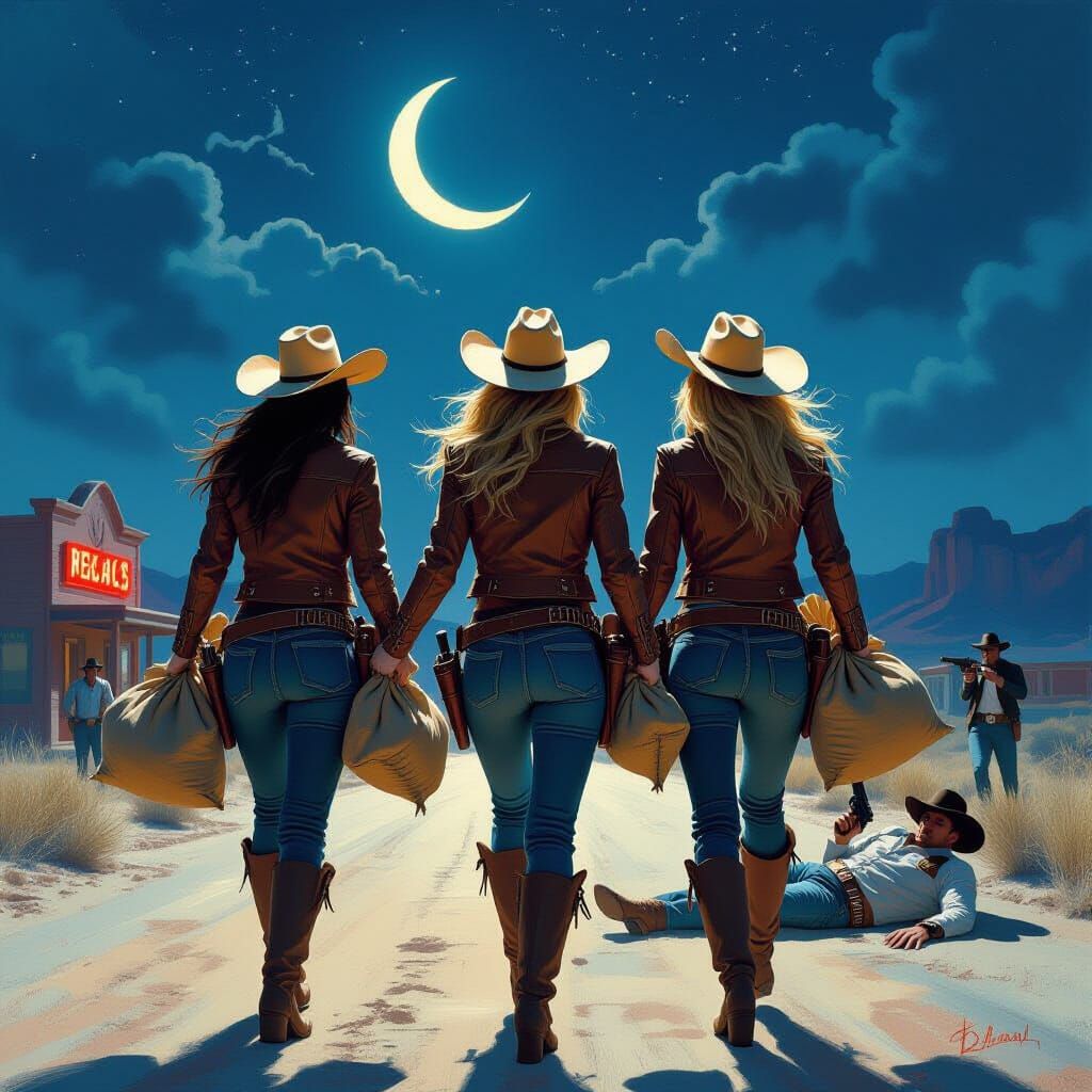 Cowgirls' Midnight Bank Heist in Gritty Style