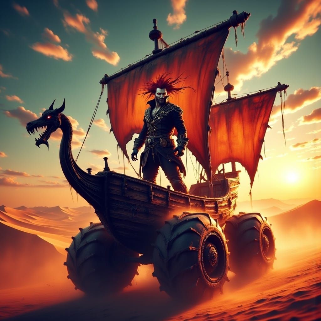 Charismatic Anarchist Pirate in a Desert Vessel