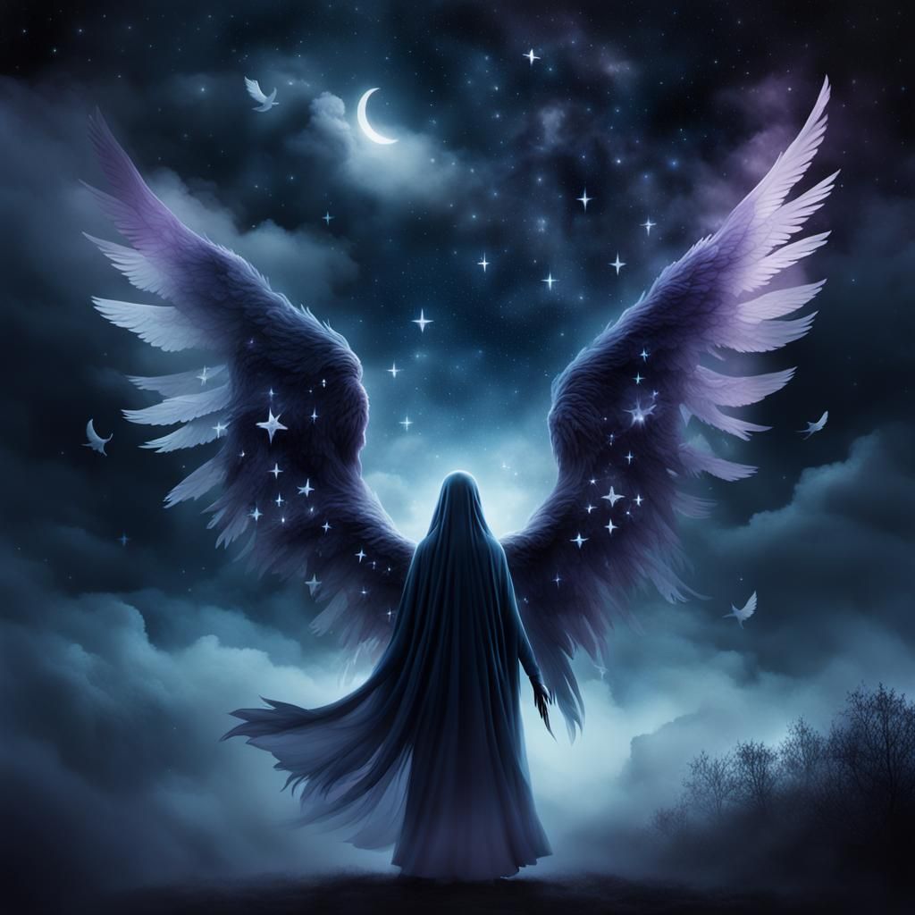 Ethereal Spirits Carried Through Starry Night Sky