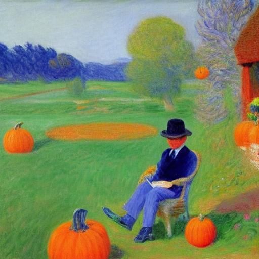 Cat Watches Rainbow Over Pumpkin Patch