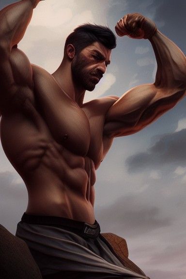 Muscular Man in Hyper-Realistic Fantasy Illustration