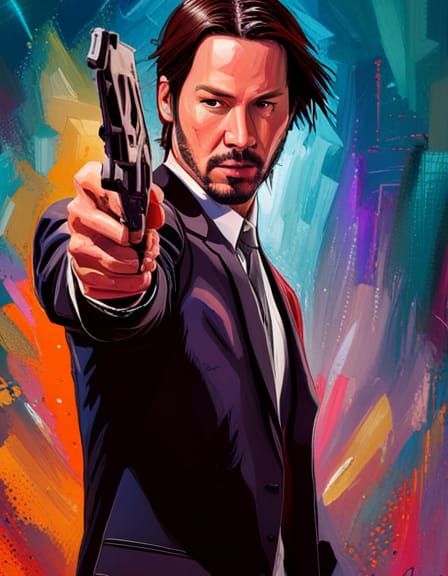 Elegant Man Shooting Guns in Hyperrealistic Style