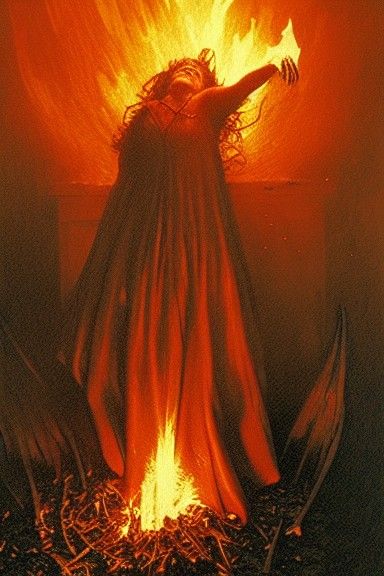 Sinister Witch Burning Hyperrealism Horror