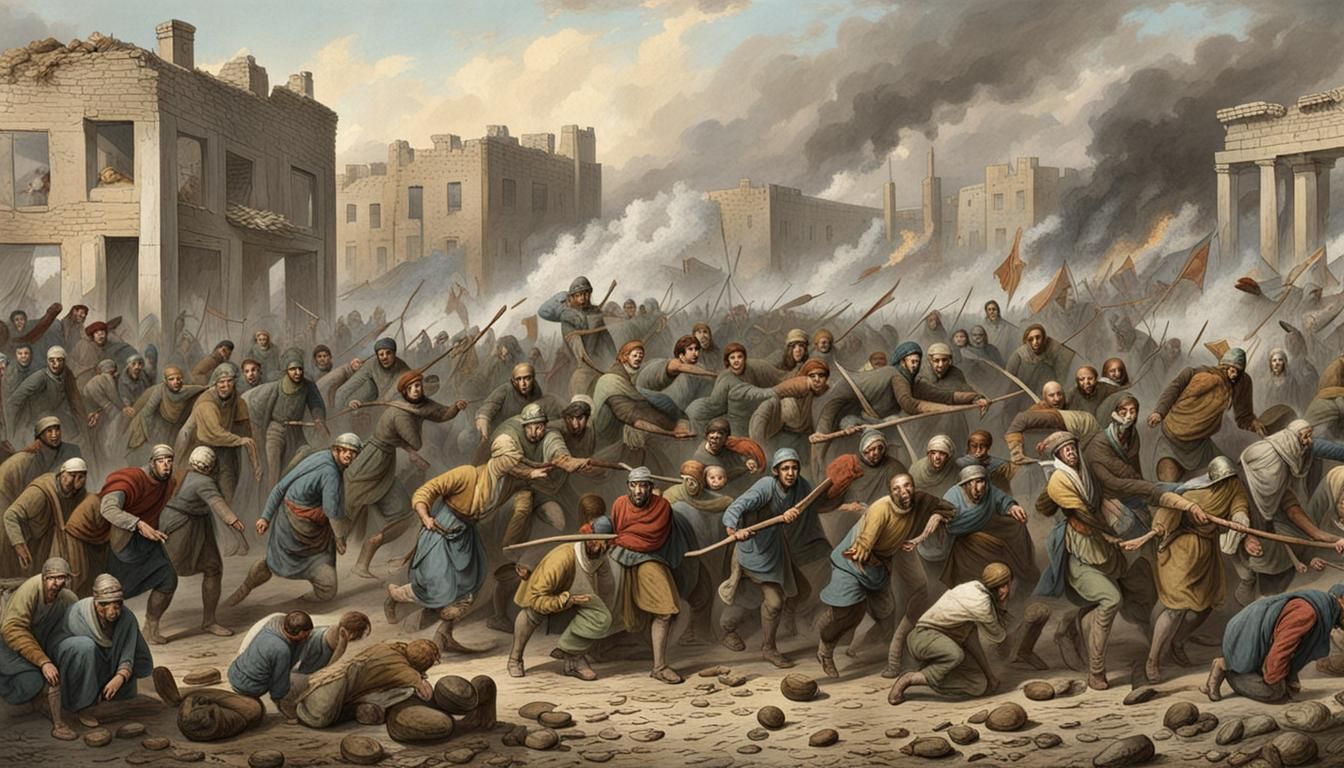 Ancient Civilization Rioting During Famine, Colorized