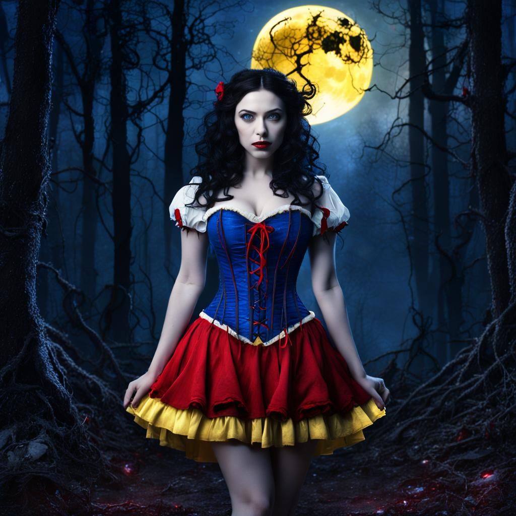 Gothic Snow White in Dark Forest, Digital Matte Painting