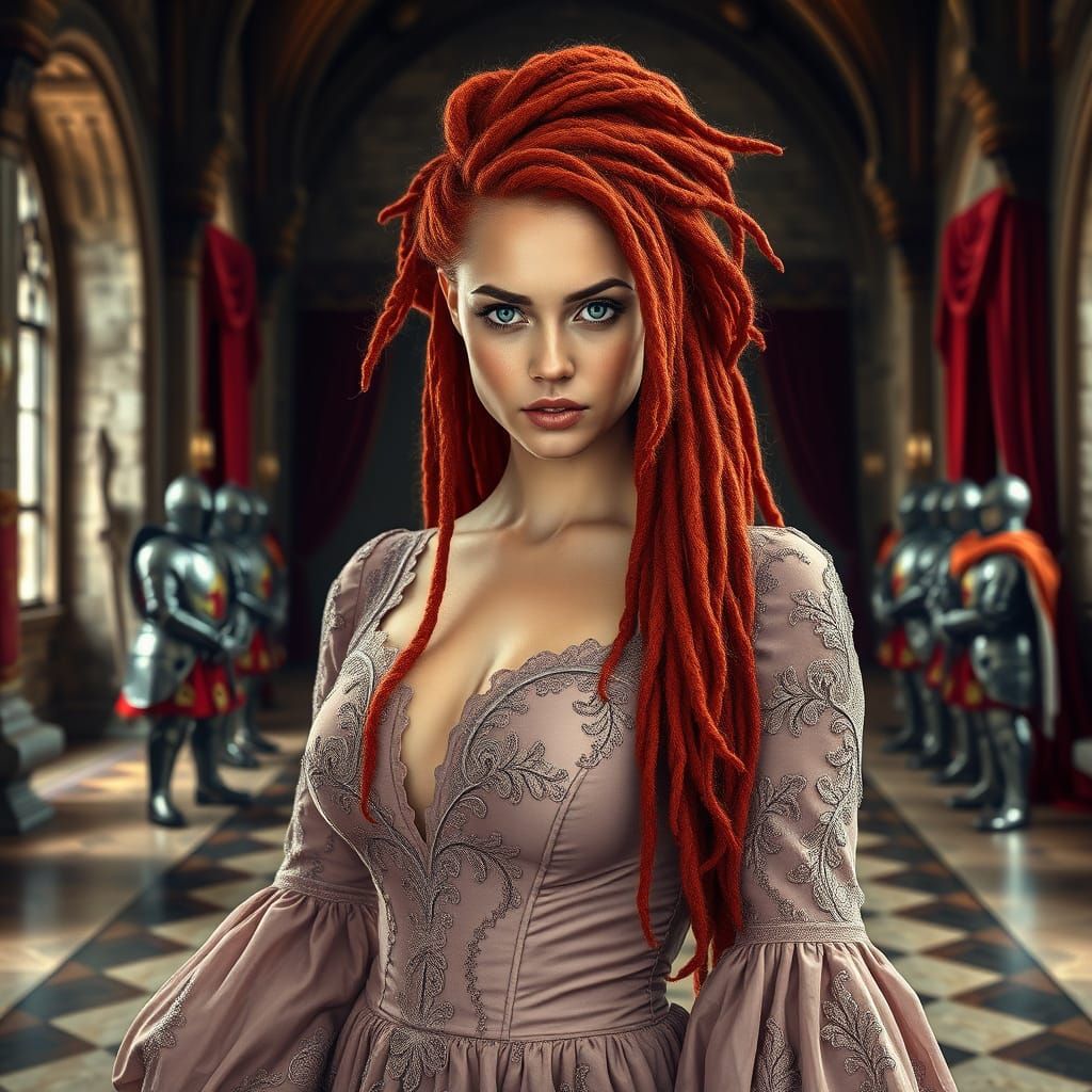 Ethereal Noblewoman in Opulent Castle Setting