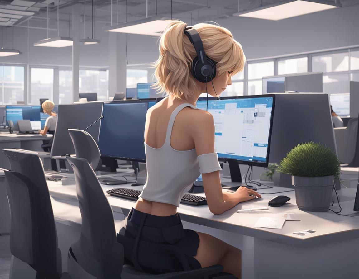 Anime-Style Office Worker in Detailed 3D Rendering