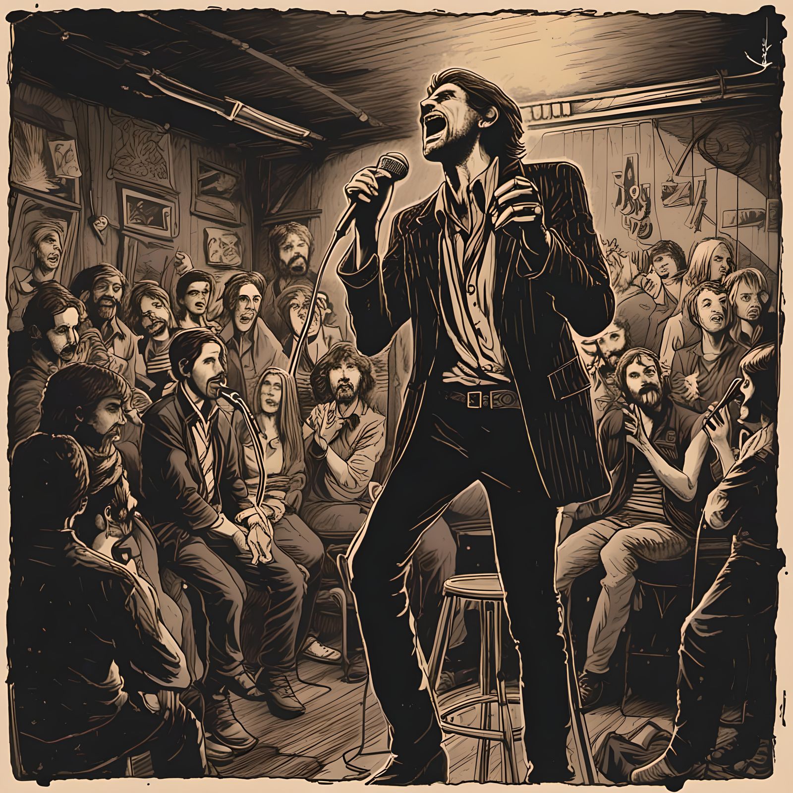 Singer Performing Live in Basement Studio