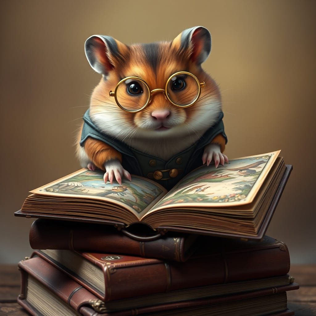 Whimsical Hamster Scholar in Victorian Study