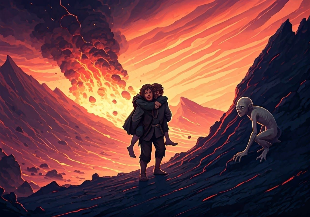 Samwise Carries Frodo Up Mount Doom