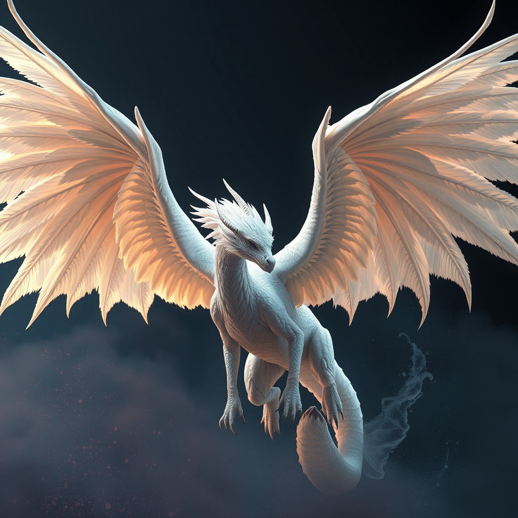 White Angel Dragon with Feathered Wings
