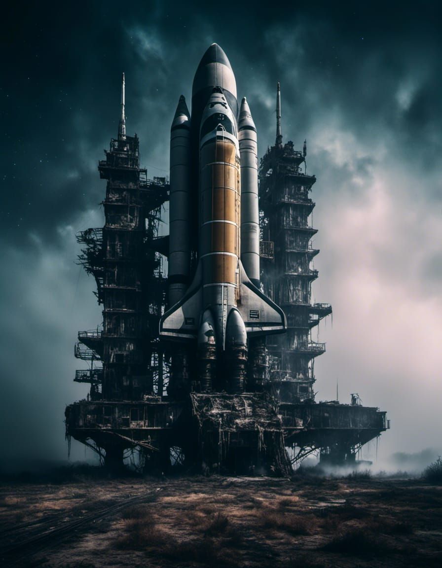 Abandoned Space Shuttle in Atmospheric Nightscape
