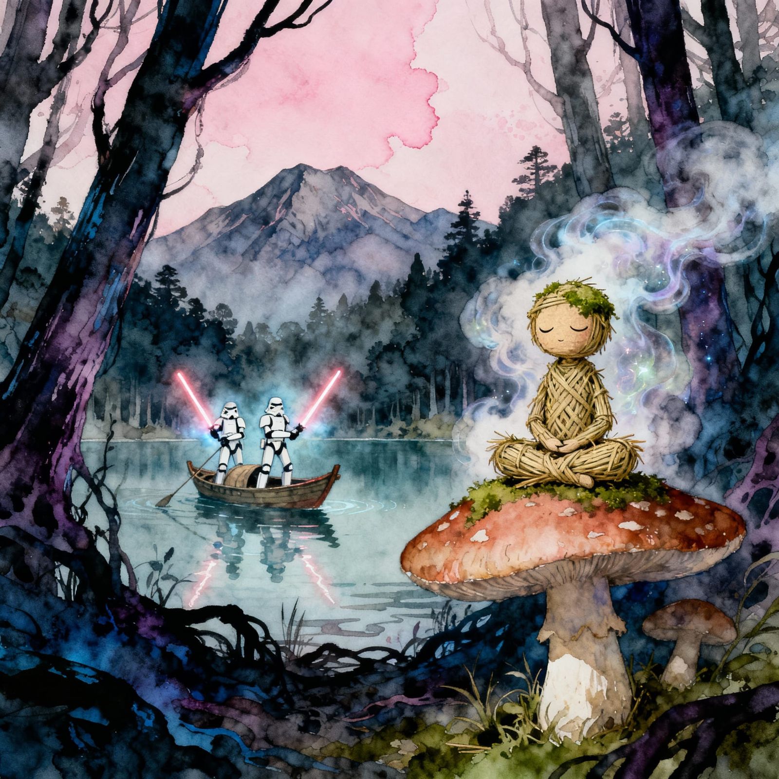 Stormtroopers with Lightsabers on Japanese Lake