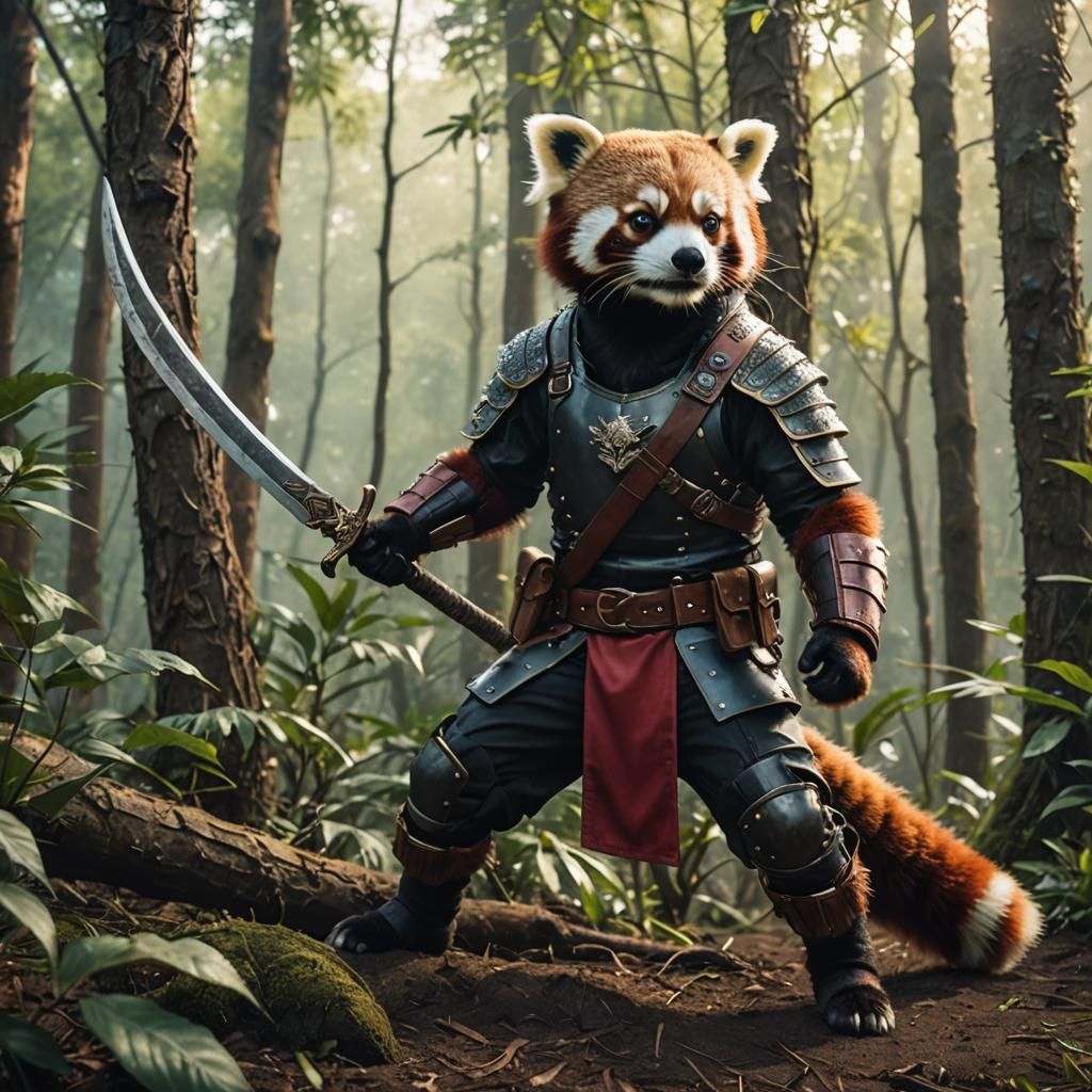 Red Panda Ranger with Twig Swarm: Cinematic Still