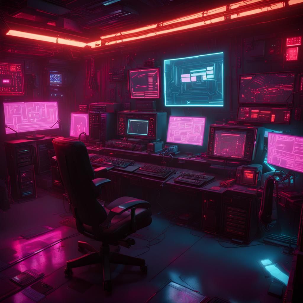 Cyberpunk Evil Lair with Science Experiments