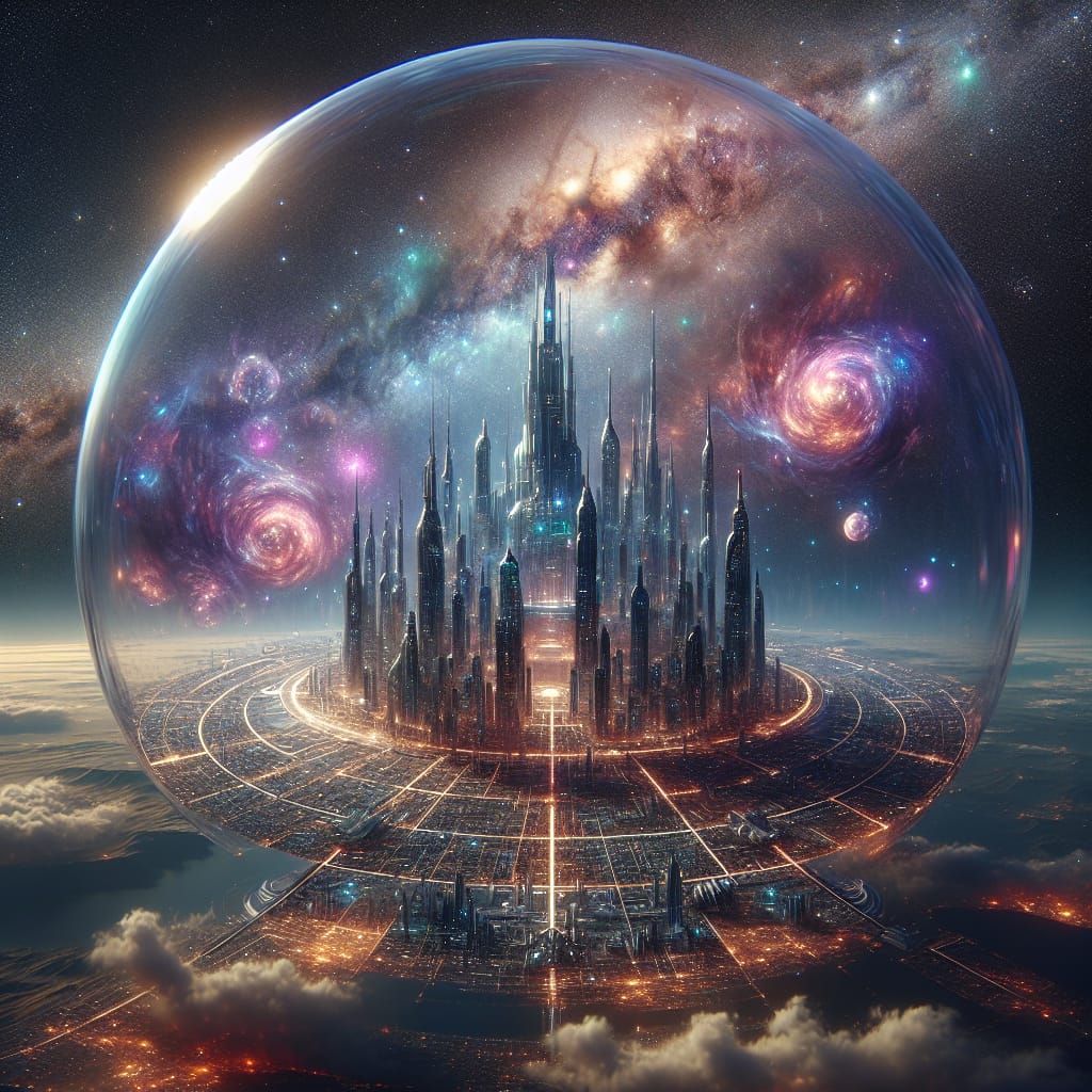High-Tech Space City in Glass Bubble