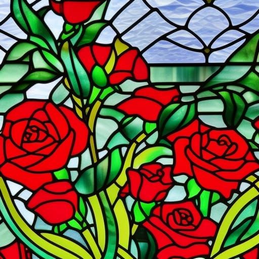 Stained Glass Roses in Art Nouveau Style