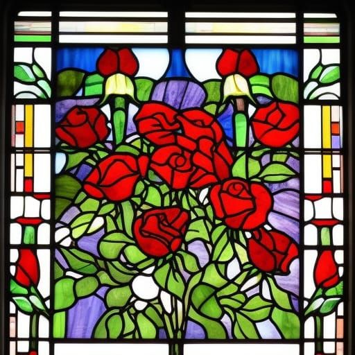 Stained Glass Roses in Art Nouveau Style