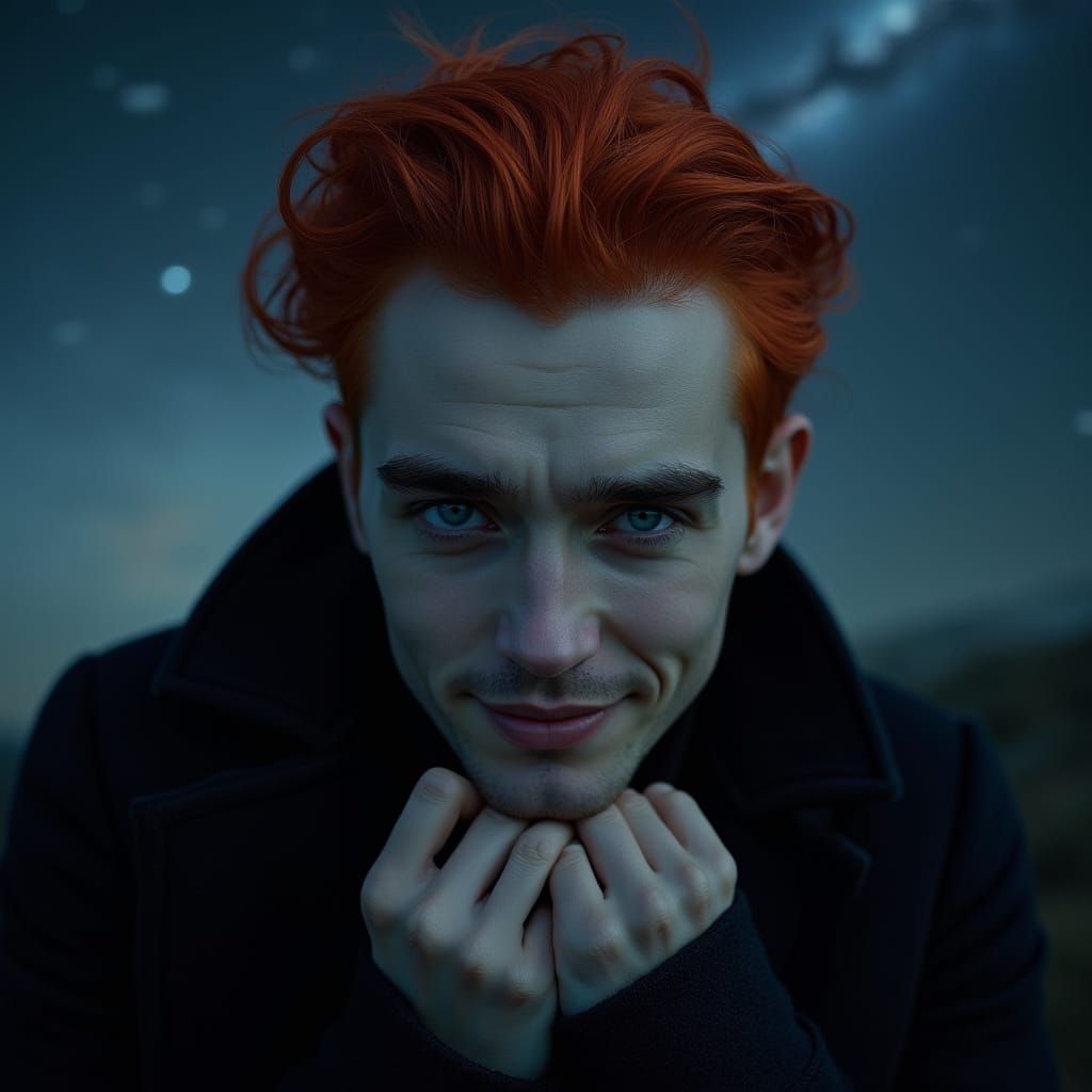 Vampire Prince Portrait Under Cosmic Night Sky