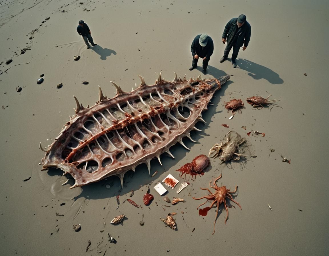 Hyperrealistic Decaying Nudibranch Carcass on Beach