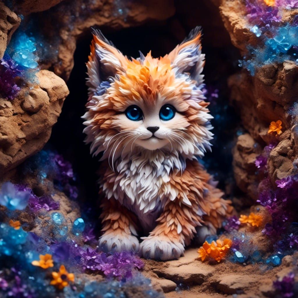 Cute Lynx Kitten Portrait in Alcohol Ink Style