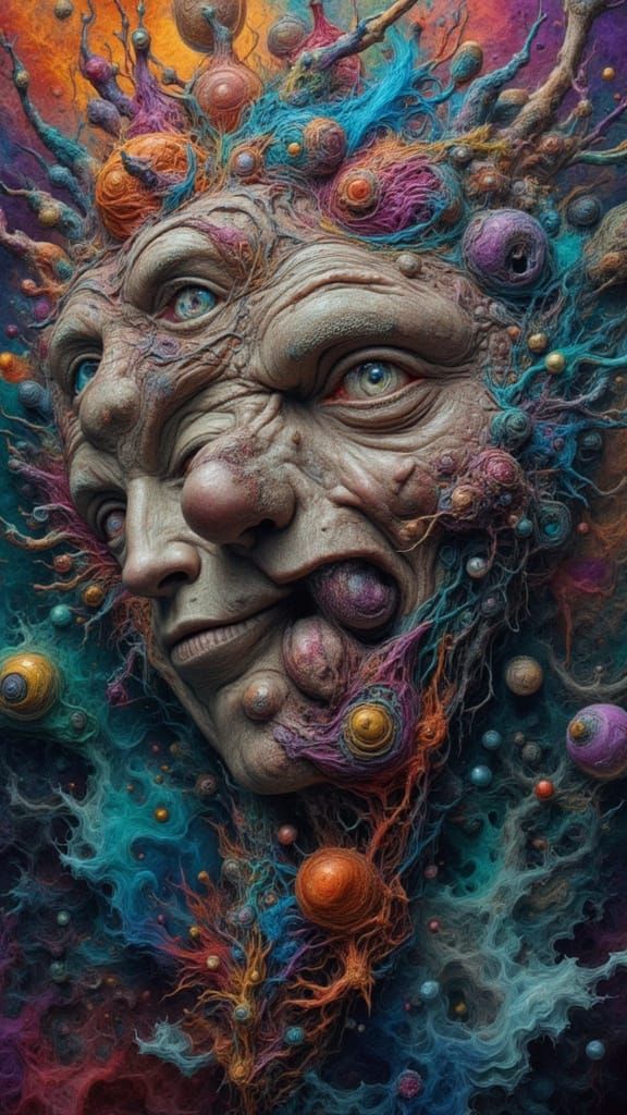 Fractal Faced Man in Glitch Art Dreamscape