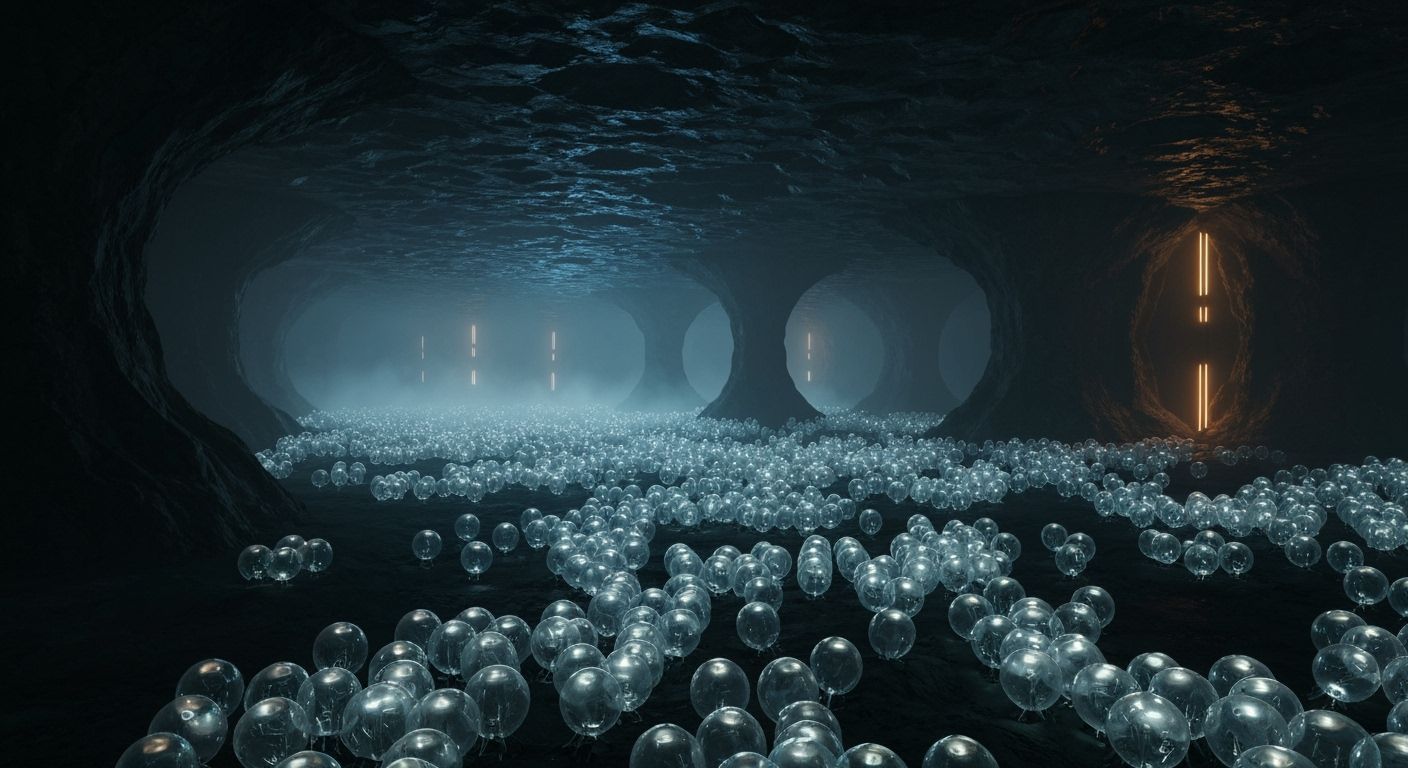 Colossal Underground Cave with Bio-Pods in Sci-Fi Style