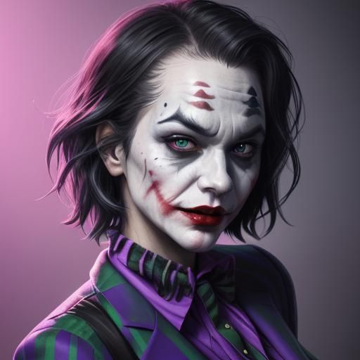 Hyperrealistic Female Joker Splash Art Portrait