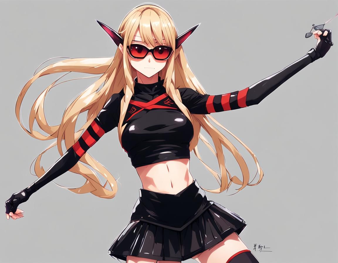 Anime Elf with Red Eyes and Latex Miniskirt