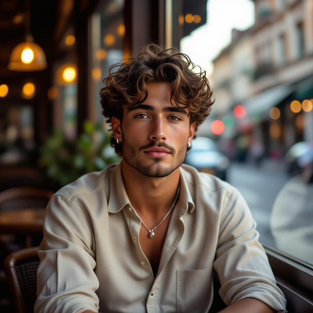 Cafe Dawn: Painterly Realism of a Young Man