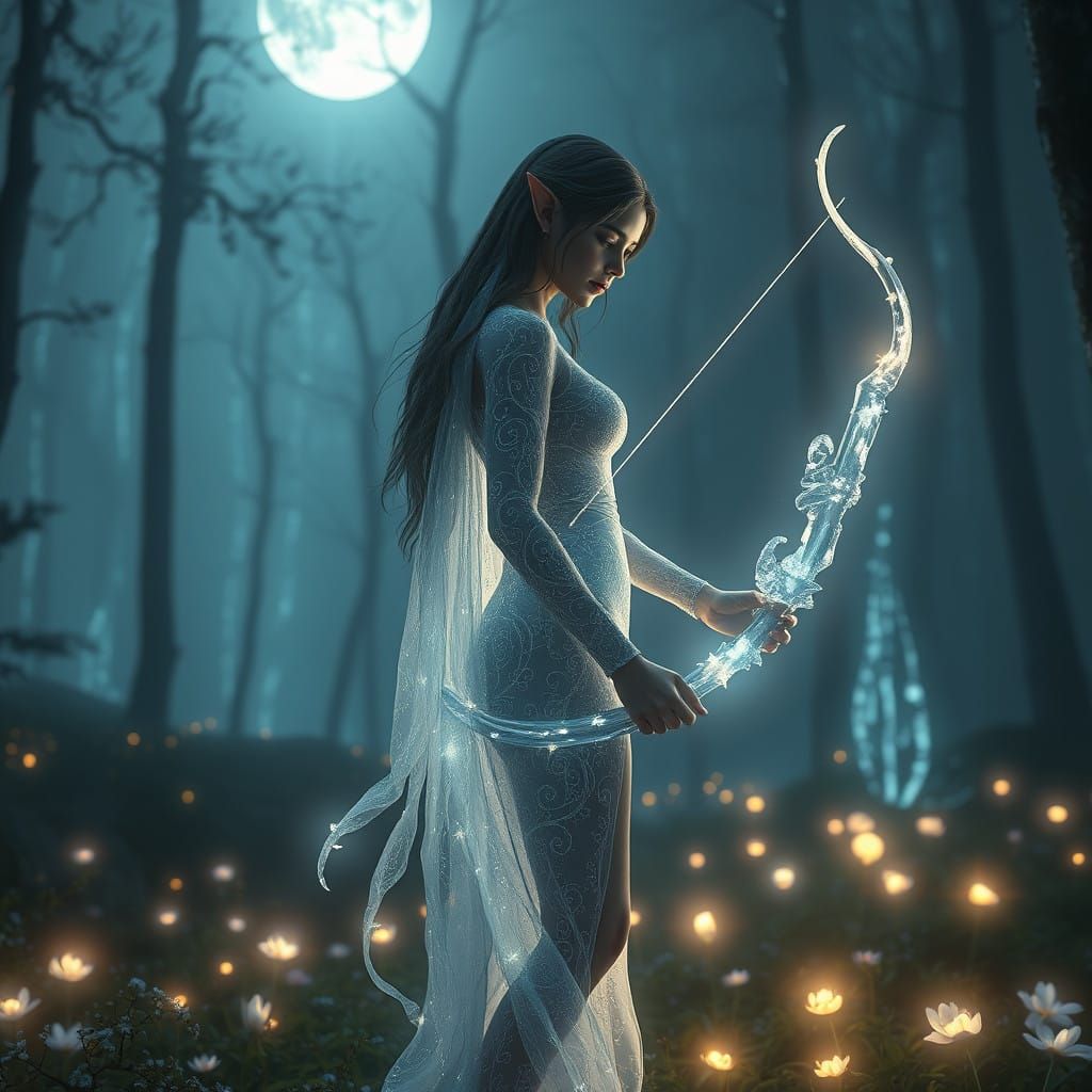 Ethereal Moonlit Elf in a Dreamlike Glade